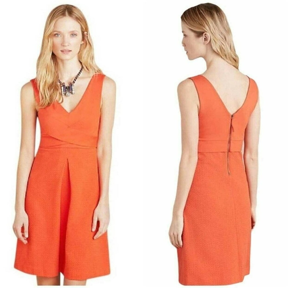 Anthropologie HD In Paris Womens Ardmore Dress Sze 6 Orange Textured Knit V Neck